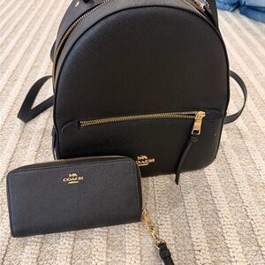 Coach Black Backpack with Gold Accents and Wallet